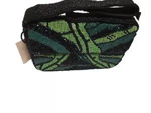 Cartera de mano Sincerely Jules verde azul negro con cuentas - Imagen 1 de 11