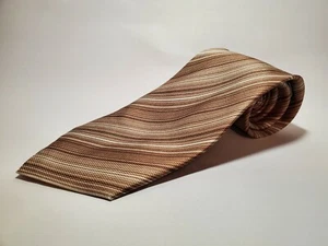 BIJOUX TERNER New Tie 100% Silk Brown, Tan, White Fine Striped. W-3 3/4” L-57” - Picture 1 of 5