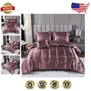 Blush Rosa Seide-wie Satin Bettdecke Set - 8 Stück, King Size Luxus Bettwäsche - Bild 1 von 11