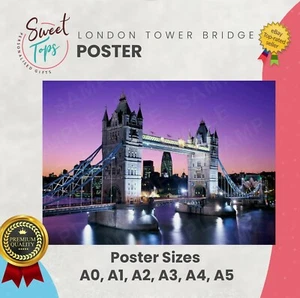 LONDON TOWER BRIDGE AT NIGHT CITY POSTER DRUCK A0 A1 A2 A4 A3 AUF BESTELLUNG - Bild 1 von 1