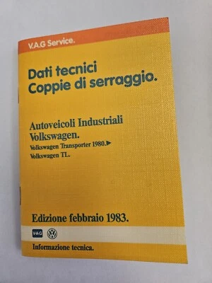 MANUALE DATI TECNICI VOLKSWAGEN TRANSPORTER E TL  EDIZIONE ORIGINALE  02/1983 - Immagine 1 di 4