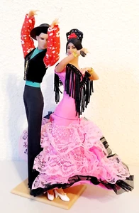 Vintage Marin Chiclana Spanish Flamenco Dancer Couple Pink Dress with Box 8" - Picture 1 of 9