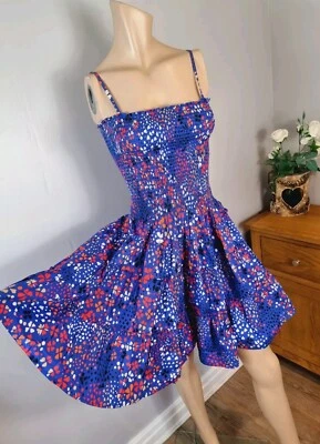 ISSA Heart Print Blue Strappy Flare Dress UK 10 - Image 1 of 4
