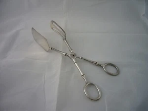 Vtg Italy EP Zinc Silver Plated Salad Cake Tongs Silverplate Silverware 9.5" - Picture 1 of 5