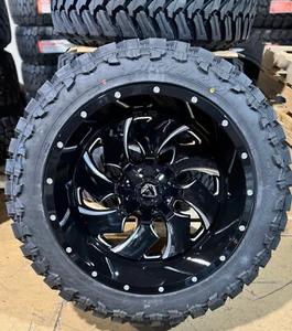22x12 Fuel D574 Cleaver Black Wheels 35" Atturo MT Tires 5x150 Toyota Tundra - Picture 1 of 5