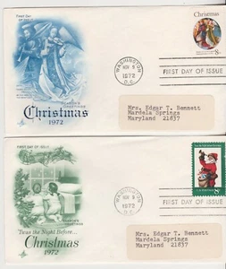 US  2 Christmas 1972 FDCs   Artcraft cachet - Picture 1 of 1