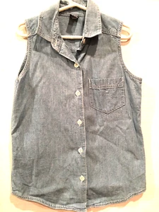 Lands End Kids Blue Denim Sleeveless Collar Top Shirt Girls Size L Large - Picture 1 of 3