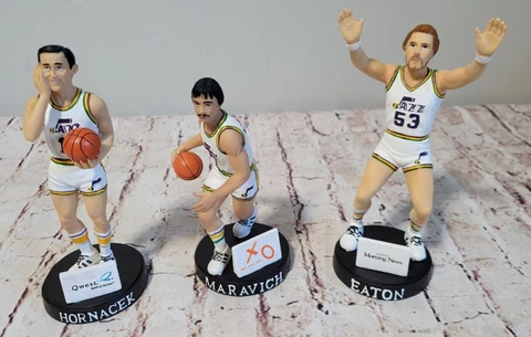 Pete Maravich, Jeff Hornacek, Mark Eaton Figure, World Sports, NBA Utah Jazz Cover