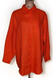 Liz Claiborne Lizsport- Reddish Orange Linen Button Up Tunic - Women's Large - Picture 1 of 3