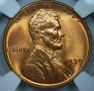 1939 D__MS 65 Lincoln Cent__RD, NGC, UNC - Picture 1 of 4