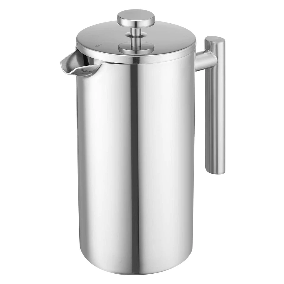 VEVOR French Press Coffee Maker 51 oz Stainless Steel French Coffee Press Silver