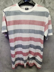 OT Revolution T-Shirt Mens Large White w Stripes Red Blue Short Sleeve Crew Neck - Picture 1 of 14
