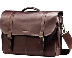 Samsonite Flapover Case Double Gusset Laptop Briefcase, Brown Leather 45798-1139 - Picture 1 of 2