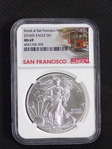 2016-S AMERICAN SILVER EAGLE 1oz .999 FINE SILVER NGC GRADED MS69 $1 COIN USA - Picture 1 of 2
