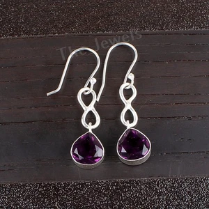 Amethyst Gemstone 925 Sterling Silver Jewelry Designer Earrings 1.60" For Mother - Picture 1 of 6