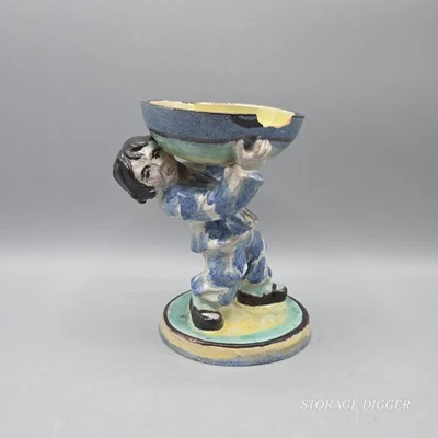 Antique Wiener Werkstatte Ceramic Figurine 6.25" Boy Lifting Bowl # 207 OOAK - Image 1 of 4