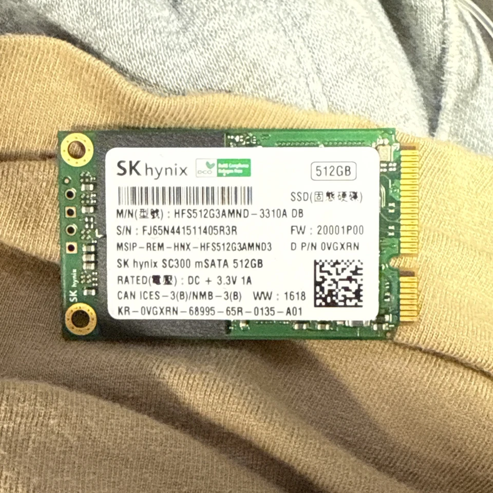 SK HYNIX 512GB SC300 mSATA SSD HFS512G3AMND-3310A DB 0VGXRN 30 DAYS WARRANTY - Image 1 of 1
