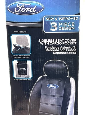 (1) Cubierta de asiento con licencia lateral logotipo Ford NOS 3 piezas ajuste universal respaldo bajo Foto 1 de 4