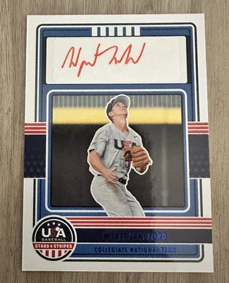 2023 Panini Stars & Stripes Wyatt Langford Red Ink Team USA Auto Texas Rangers - Image 1 of 2