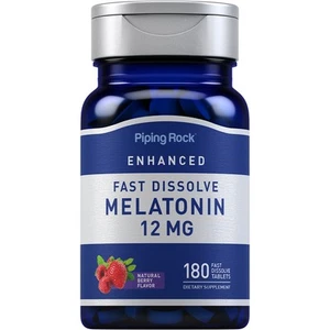 Melatonin 12mg | 180 Dissolvable Tablets | Berry Flavor | by Piping Rock - Picture 1 of 7
