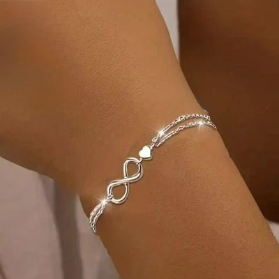 modernes luxuriöses Armband für Damen Mädchen 925 Sterlingsilber mit Herz - Bild 1 von 4