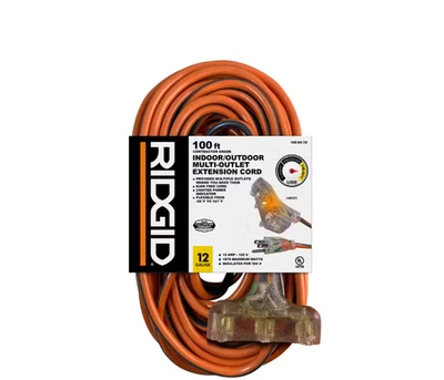 Cable de extensión interior/exterior de alta resistencia RIDGID 100 pies 12/3 con Tritap iluminado Foto 1 de 2