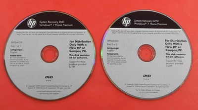 HP Windows 7 Home Premium System Recovery DVD Set (64-bit) – Discs 1 & 2 – Teste - Image 1 of 4