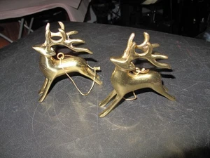 2 Vintage Brass Christmas Reindeer Deer Ornaments - Picture 1 of 5
