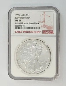 1990 1oz. Silver Eagle Dollar NGC MS69 Early Production 1989 US Mint Sealed Box - Picture 1 of 2