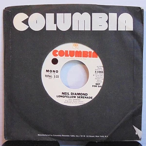 Neil Diamond - Longfellow Serenade - 1974 Columbia 7" Single  45 RPM PROMO NM - Picture 1 of 5