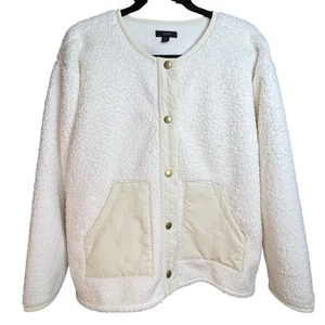 J Crew Sherpa Long Sleeve 2 Front Pockets, Snap Buttons, Women’s Jacket Size Med - Picture 1 of 6