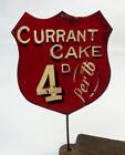 Vintage hand painted tin Currant Cake shop price display label c1910 #3110