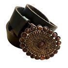 Sunflowers Floral Brown Genuine Leather Belt Sunflower Buckle size XLarge