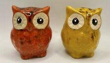Lot of 2 Pottery Owls Fall Halloween Yellow Orange 3" Figures Decor Figurines