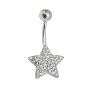 1CT Round Cut Lab-Created Diamond Star Navel Belly Button 14K White Gold Plated - Picture 1 of 9