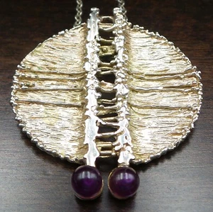 Vintage Mid-Century Modern Brutalist European 835 Silver & Amethyst Pendant - Picture 1 of 6