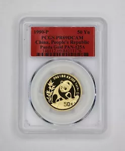 1990 Gold Panda 1/2 Oz Gold PCGS PR69-DCAM 50 Yn 50-Yuan China Red Label - Picture 1 of 2