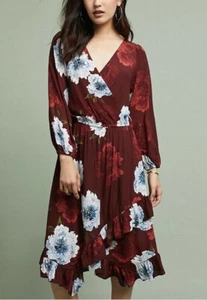 Plenty by Tracy Reese XS Aleah Blumenmuster Kleid burgundisch Anthropologie Kunsthalstuch - Bild 1 von 10