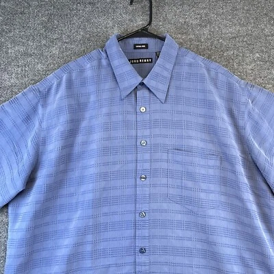 John Henry 衬衫男式 2XLT 蓝色短袖纹理纽扣 — 第 1/4 张图片