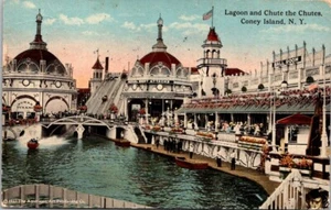 Antique 1917 Lagoon & Chute the Chute Coney Island NY Color Postcard Posted - Picture 1 of 2