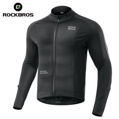 ROCKBROS Fleece Cycling Jersey Winter Long Sleeve Windproof Bicycle Top Jacket - Image 1 of 4