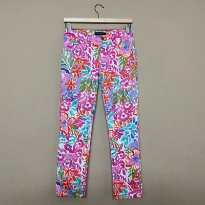 Ralph Lauren pants women 2P cotton blend colorful floral straight leg multicolor - Image 1 of 4