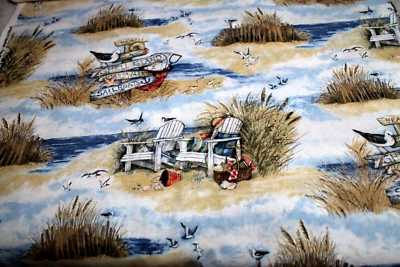 Escenas de playa tela de algodón acolchado náutico de esta manera a la playa Susan Winget BTHY Foto 1 de 4