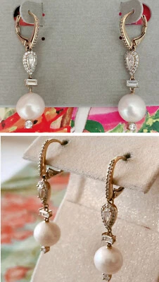 Nadri Trousseau Freshwater Pearl & CZ Drop Earrings, Goldtone, NWT - Image 1 of 4