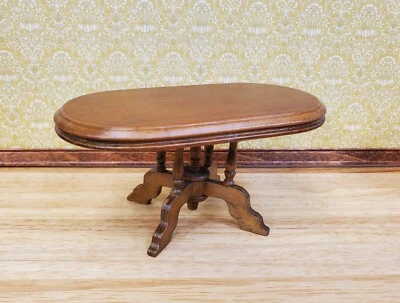 Dollhouse Table Oval Wood Walnut Finish 1:12 Scale Miniature Kitchen Dining Room - Image 1 of 4