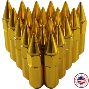 20PCS 60mm M12X1.5 Cap Spiked Extended Tuner Wheels Rims Lug Nuts Gold Aluminum - Picture 1 of 6