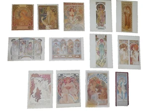 Set of 13 Vintage 1969 Postcard Set Art Nouveau Alfons Mucha 4 Seasons JOB More! - Picture 1 of 12