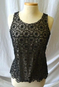 NWT Mystree Women's Size Small Floral Lace Overlay Tank Top Black Tan MSRP $69 - Picture 1 of 3