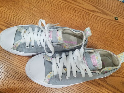 Scarpe basse CONVERSE ragazzo ragazza taglia 3**grigio con intarsio floreale**carine**EUC**