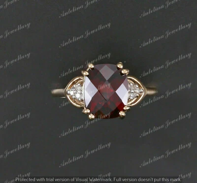 Anillo de compromiso solitario granate rojo simulado de 2 quilates enchapado en oro rosa 925 en plata Foto 1 de 4